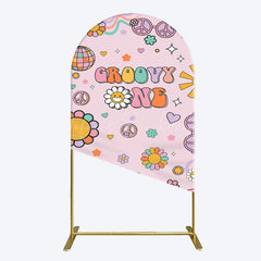 Lofaris Pink Color Floral Groovy One Birthday Arch Backdrop
