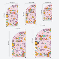 Lofaris Pink Color Floral Groovy One Birthday Half Moon Arch Backdrop