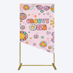 Lofaris Pink Color Floral Groovy One Birthday Rectangle Backdrop