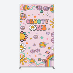 Lofaris Pink Color Floral Groovy One Birthday Rectangle Backdrop