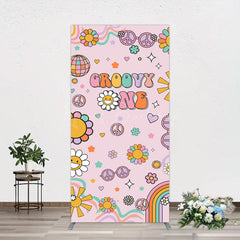 Lofaris Pink Color Floral Groovy One Birthday Rectangle Backdrop