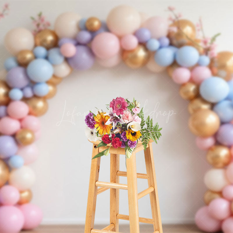 Lofaris Pink Colorful Balloons Birthday Cake Smash Backdrop