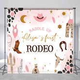 Lofaris Pink Cowgirl First Rodeo Custom Name Birthday Backdrop