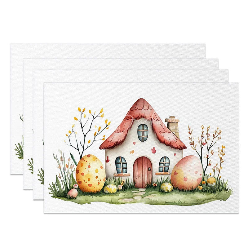 Lofaris Pink Cross Set of 4 Placemats Rose Flower and Ribbon Religious Baptism Communion Table Mats