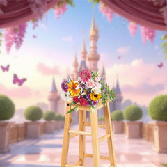 Lofaris Pink Curtain Fairy Tale Castle Cake Smash Backdrop