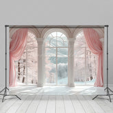 Lofaris Pink Curtain Forest White Arch Window Photo Backdrop