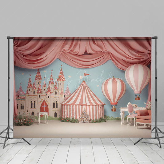 Lofaris Pink Curtain Tent Castle Circus Cake Smash Backdrop