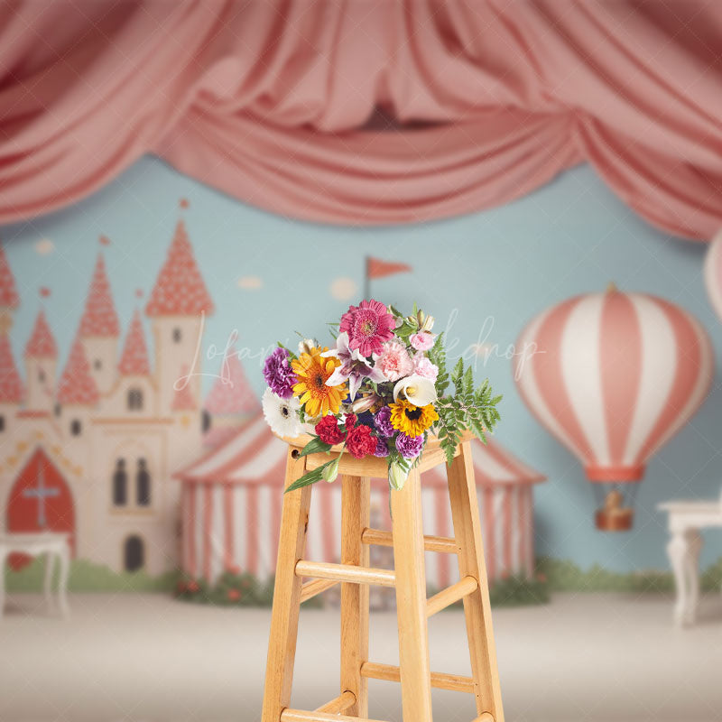 Lofaris Pink Curtain Tent Castle Circus Cake Smash Backdrop