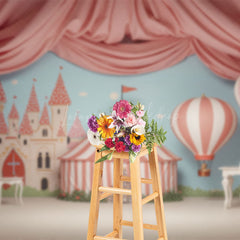 Lofaris Pink Curtain Tent Castle Circus Cake Smash Backdrop