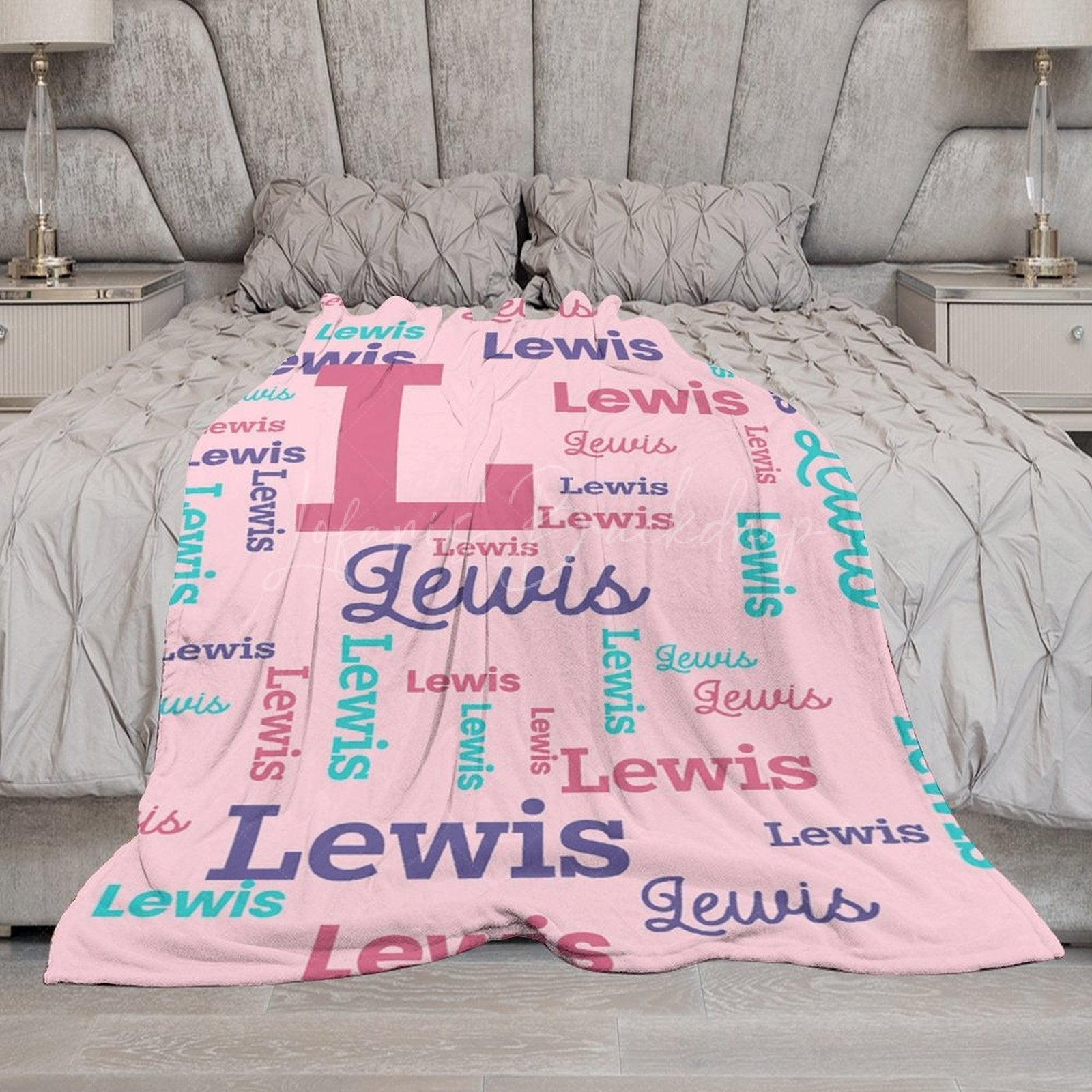 Lofaris Pink Custom Different Artistic Font Name Blanket