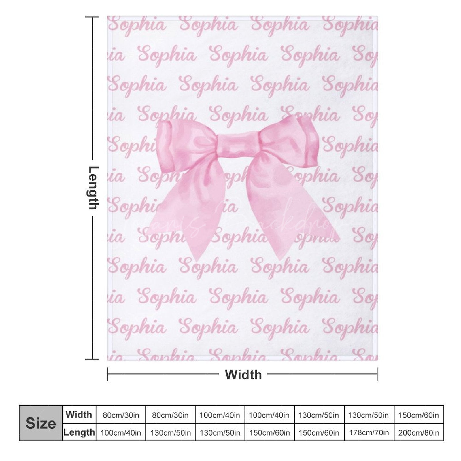 Lofaris Pink Cute Bow Tie Repeated Custom Name Baby Blanket
