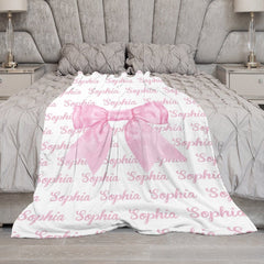 Lofaris Pink Cute Bow Tie Repeated Custom Name Baby Blanket
