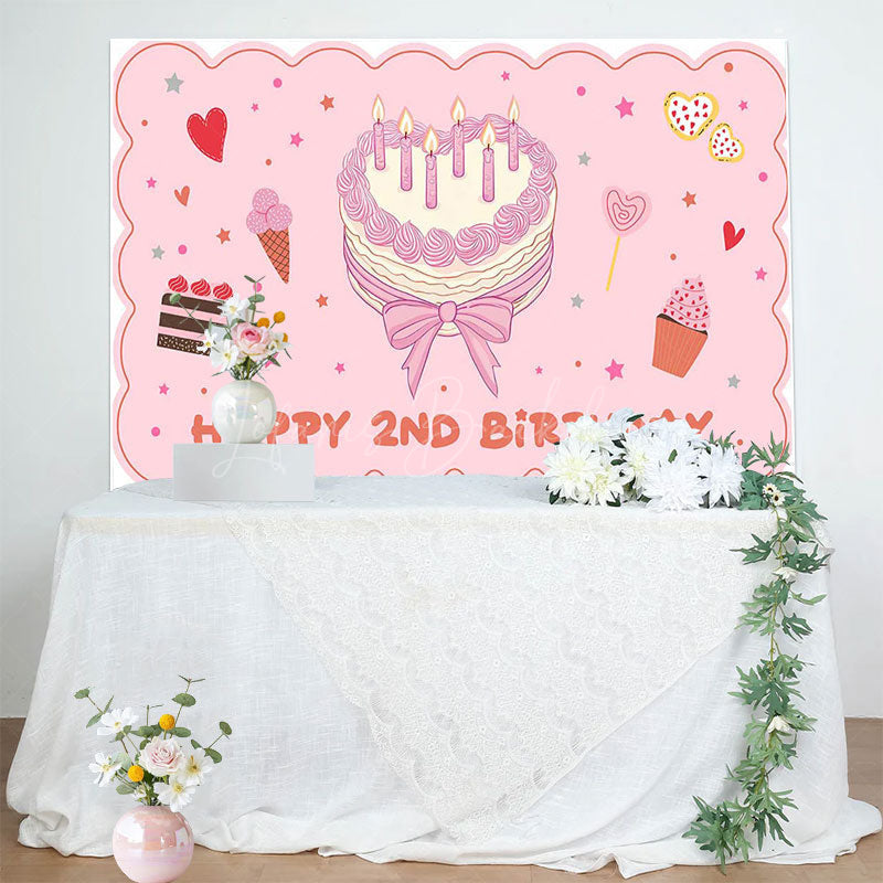 Lofaris Pink Cute Heart Cake Happy 2nd Birthday Backdrop
