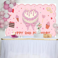 Lofaris Pink Cute Heart Cake Happy 2nd Birthday Backdrop