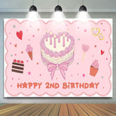 Lofaris Pink Cute Heart Cake Happy 2nd Birthday Backdrop