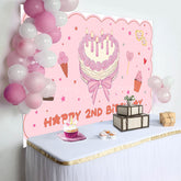 Lofaris Pink Cute Heart Cake Happy 2nd Birthday Backdrop