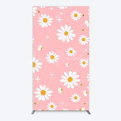 Lofaris Pink Daisy Flower Rectangle Arch Backdrop with Gold Glitter and Starbursts Cheerful Spring Party Decor