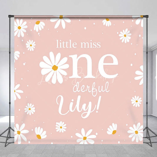 Lofaris Pink Daisy Little Miss Onederful Custom Backdrop Personalized First Birthday Party Decor for Baby Girl