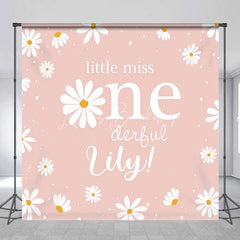 Lofaris Pink Daisy Little Miss Onederful Custom Backdrop Personalized First Birthday Party Decor for Baby Girl