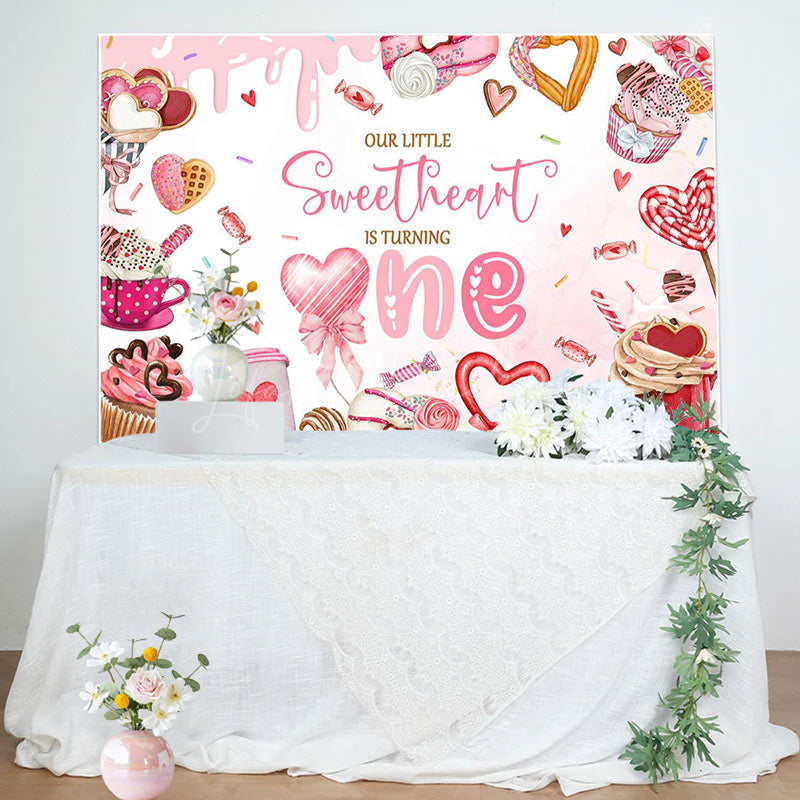 Lofaris Pink Dessert Little Sweetheart 1st Birthday Backdrop