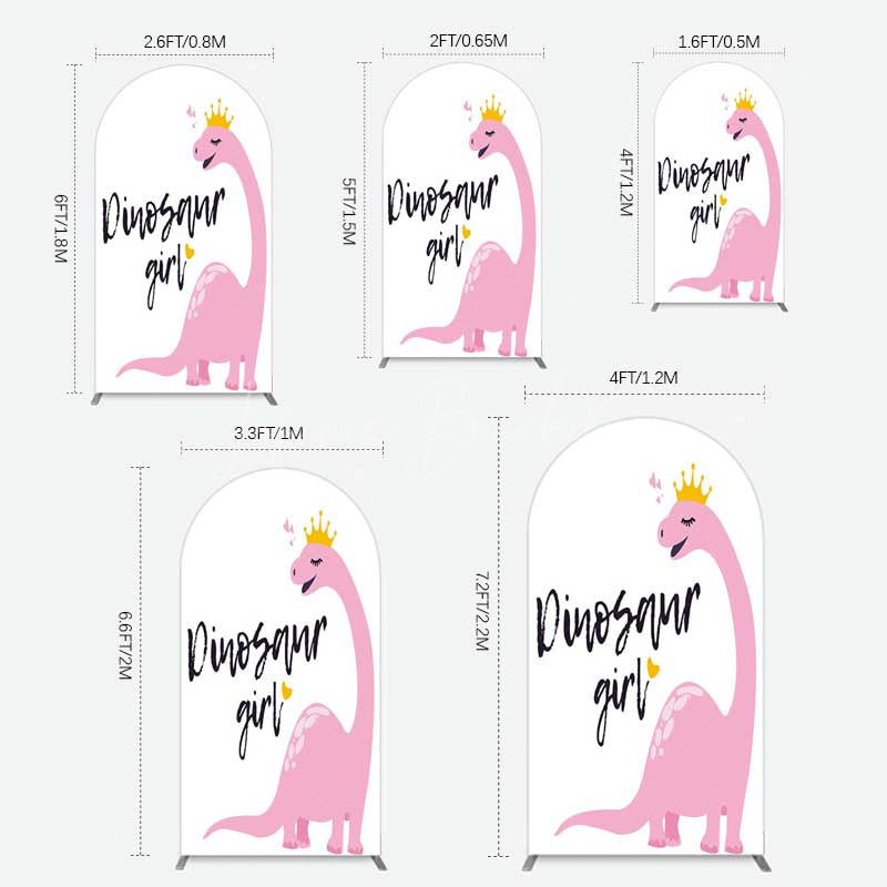 Lofaris Pink Dinosaur Girl Birthday Party Arch Backdrop