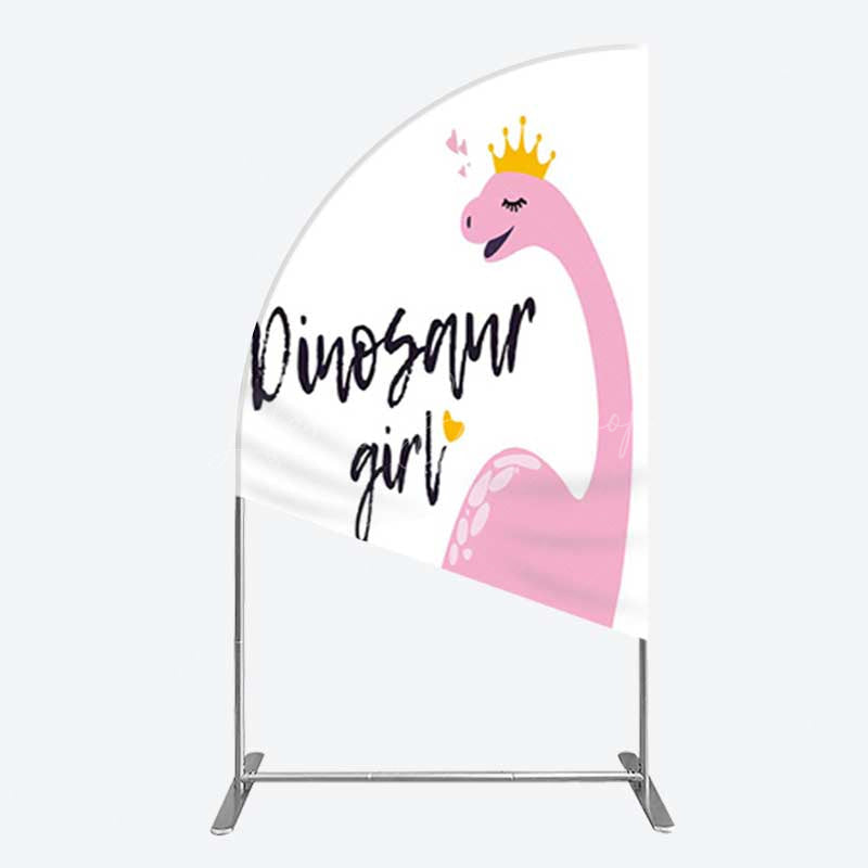 Lofaris Pink Dinosaur Girl Birthday Party Half Moon Arch Backdrop
