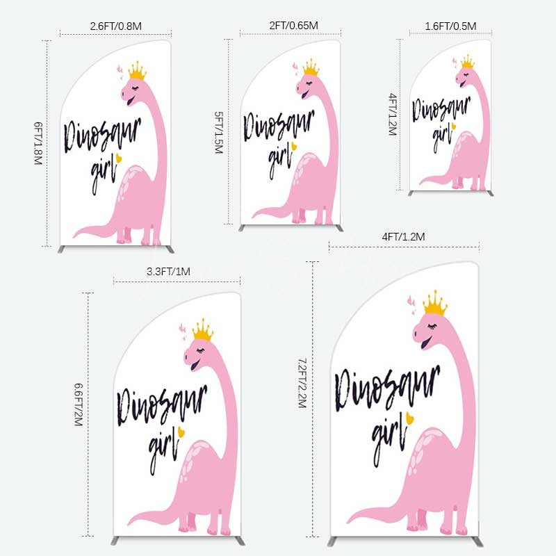 Lofaris Pink Dinosaur Girl Birthday Party Half Moon Arch Backdrop