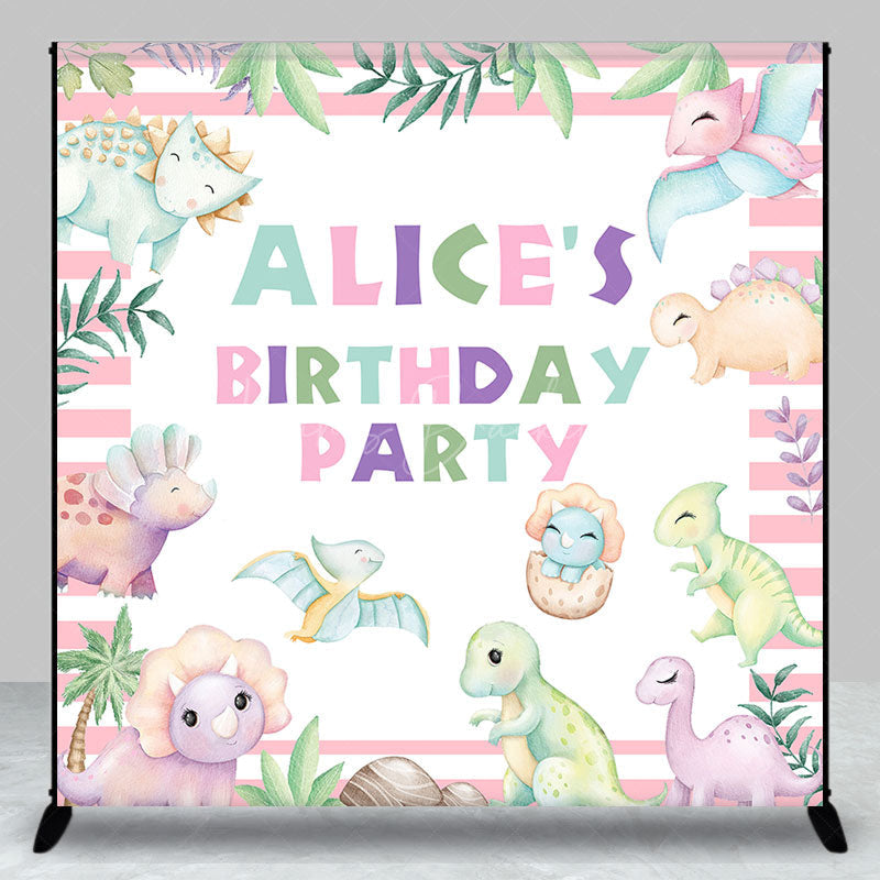 Lofaris Pink Dinosaur Plant Custom Name Birthday Backdrop