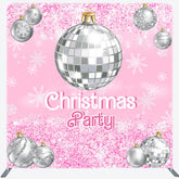 Lofaris Pink Disco Ball Snowy Christmas Pillow Case Backdrop