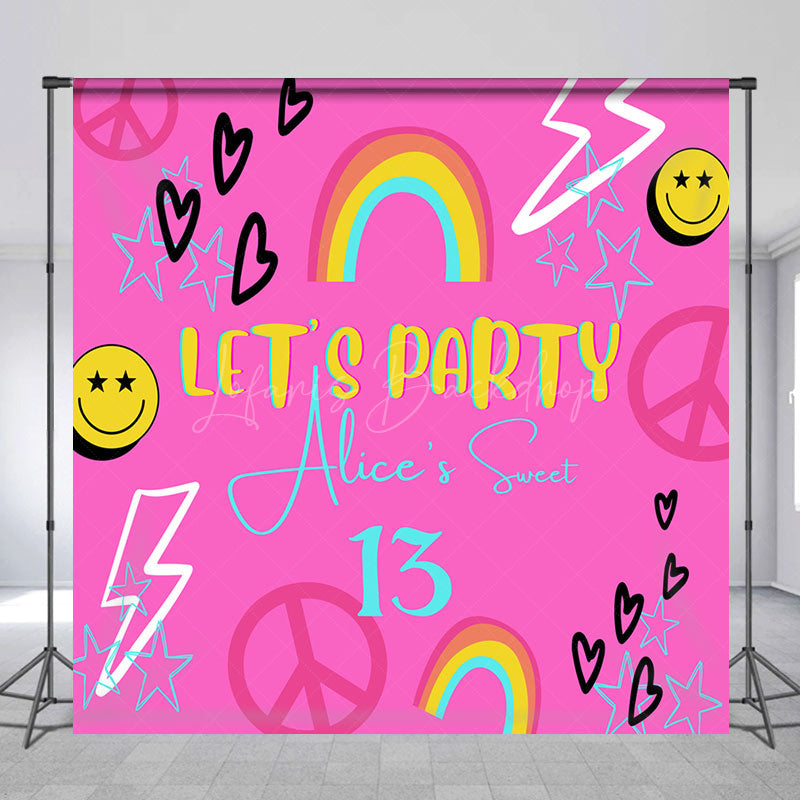 Lofaris Pink Disco Vibe Custom Sweet 13 Birthday Backdrop
