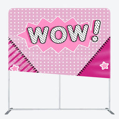 Lofaris Pink Doll Surprise Tension Fabric Backdrop for Girls Wow Pop Art Comic Style Glam Glitter Birthday Party Decor