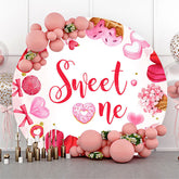 Lofaris Pink Donut Candyland Sweet One Round Birthday Backdrop