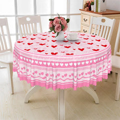 Lofaris Pink Doodle Heart Wing Round Tablecloth Sketch Love Pattern Table Cover for Baby Shower