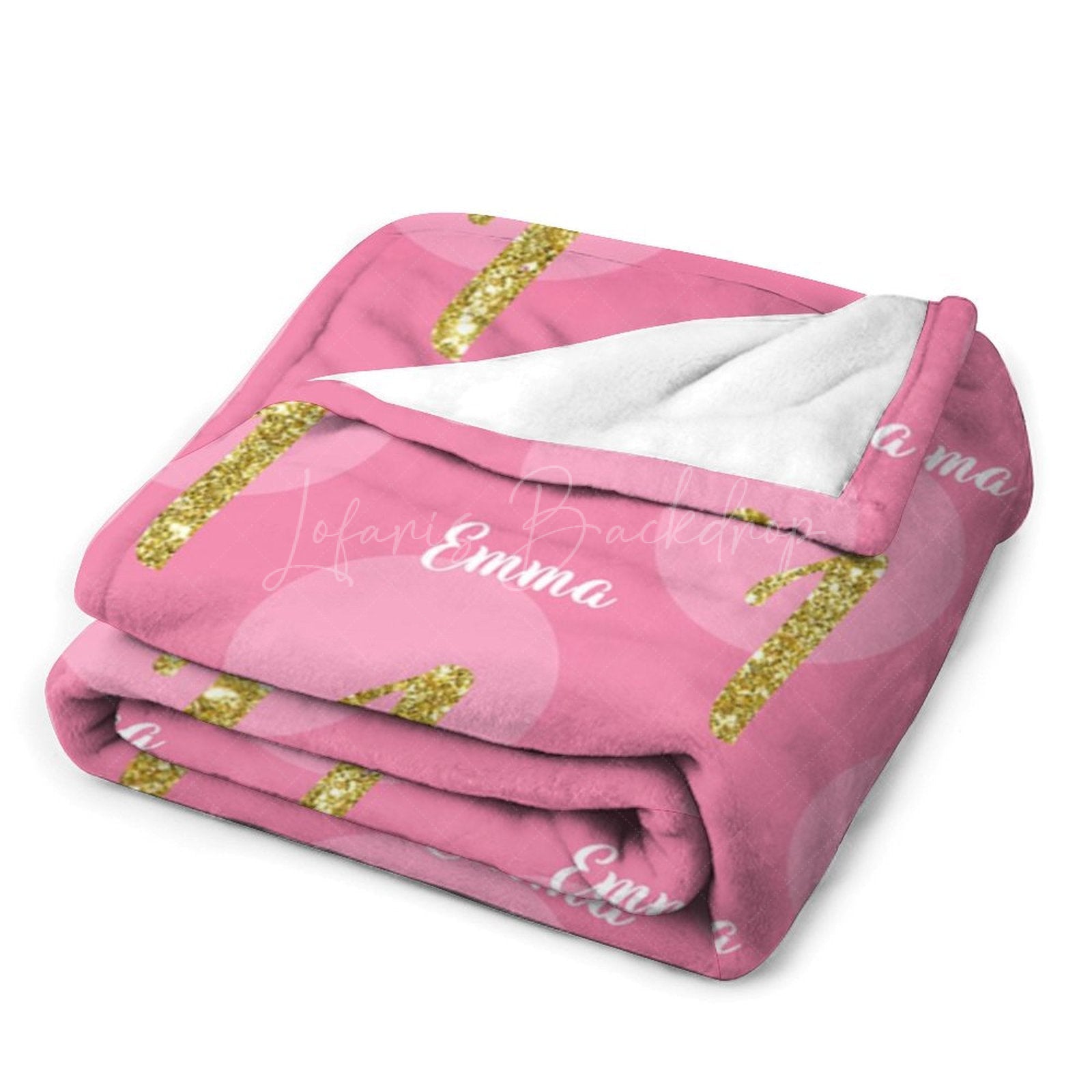 Lofaris Pink Dot Repeated Gold Glitter 1 Custom Name Blanket