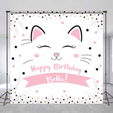 Lofaris Pink Dots Cute Cat Custom Name Birthday Backdrop