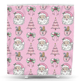 Lofaris Pink Enchanting Santa Tree Christmas Shower Curtain