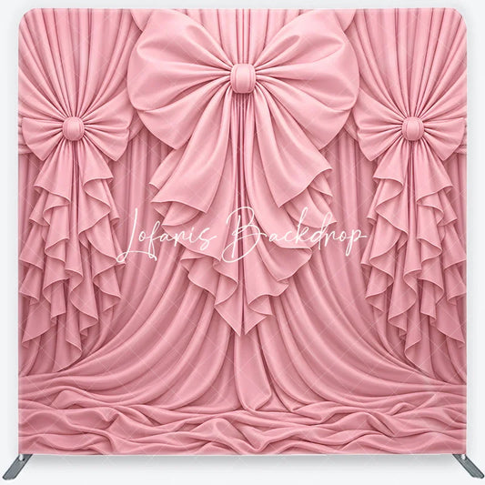 Lofaris Pink Fabric Draped Bows Ruffles Square Double-Sided Backdrop Elegant Romantic Party Decoration.