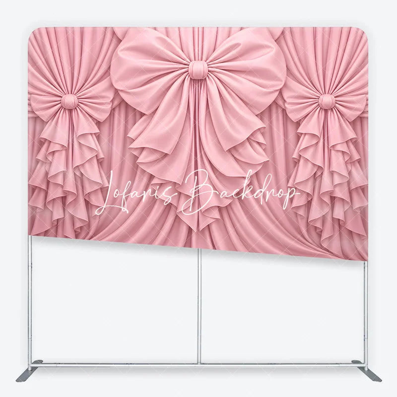 Lofaris Pink Fabric Draped Bows Ruffles Square Double-Sided Backdrop Elegant Romantic Party Decoration.