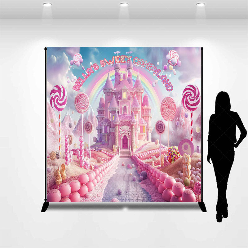 Lofaris Pink Fairy Candyland Custom Name Birthday Backdrop