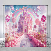 Lofaris Pink Fairy Candyland Custom Name Birthday Backdrop