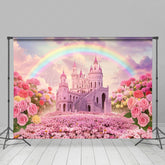 Lofaris Pink Fairy Castle Rainbow Sky Floral Wedding Backdrop