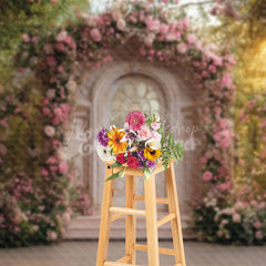 Lofaris Pink Fairy Door Floral Romantic Wedding Backdrop