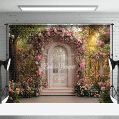 Lofaris Pink Fairy Door Floral Romantic Wedding Backdrop