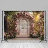 Lofaris Pink Fairy Door Floral Romantic Wedding Backdrop