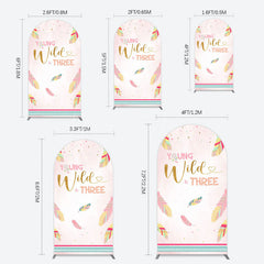 Lofaris Pink Feather Young Wild Three Birthday Arch Backdrop