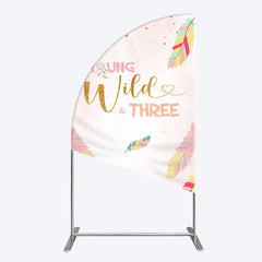 Lofaris Pink Feather Young Wild Three Birthday Half Moon Arch Backdrop