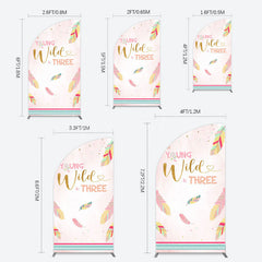 Lofaris Pink Feather Young Wild Three Birthday Half Moon Arch Backdrop