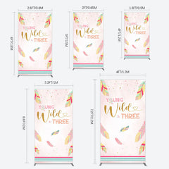Lofaris Pink Feather Young Wild Three Birthday Rectangle Backdrop