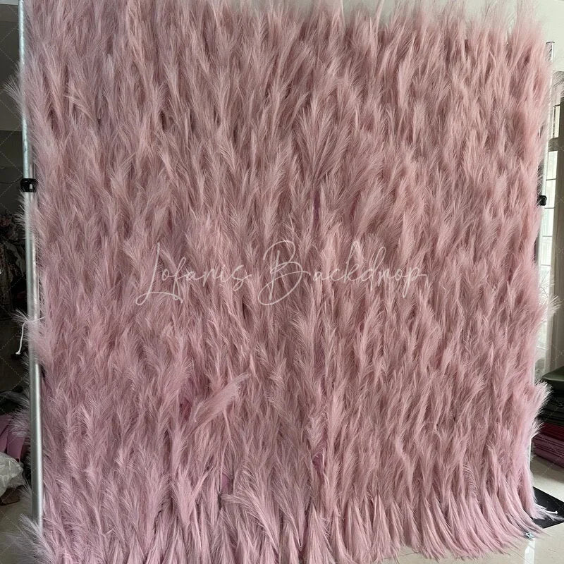 Lofaris Pink Feathery Artificial Flower Wall Backdrop Romantic Pampas Grass Style for Wedding and Baby Shower Decor