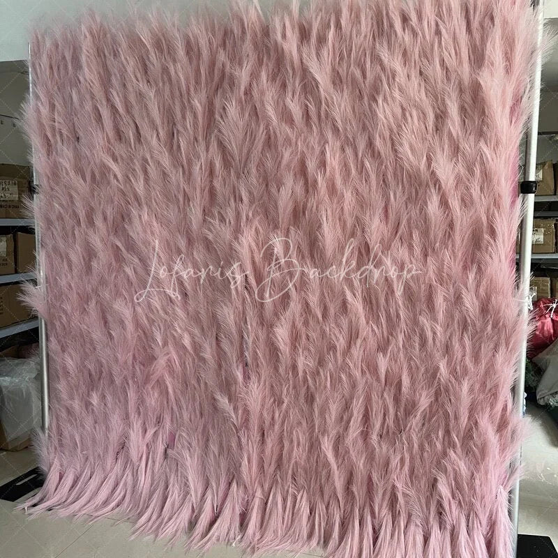 Lofaris Pink Feathery Artificial Flower Wall Backdrop Romantic Pampas Grass Style for Wedding and Baby Shower Decor